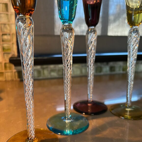 Stuart Lot 5 Long Stem Cordial Flute IONA AIR TRAP SPIRAL TWIST Colorful Crystal - Picture 12 of 16